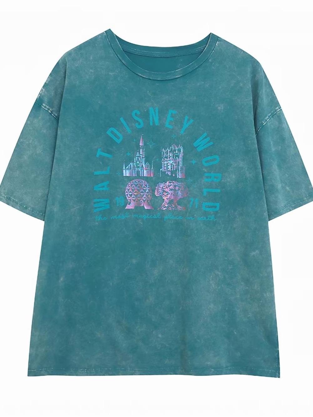 Nwt 2026 Walt Disney World 4 Parks Most Magical Place Acid Wash Teal T-Shirt